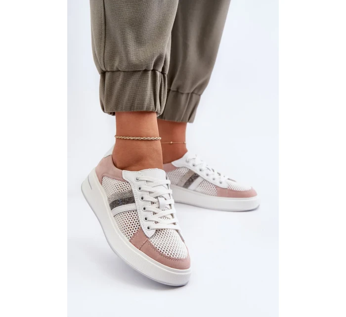 Dámske biele a ružové kožené tenisky D&A Dámske biele a ružové kožené tenisky D&A