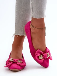 Dámske balerínky z eko semišu s mašľou a brošňou Fuchsia Satris