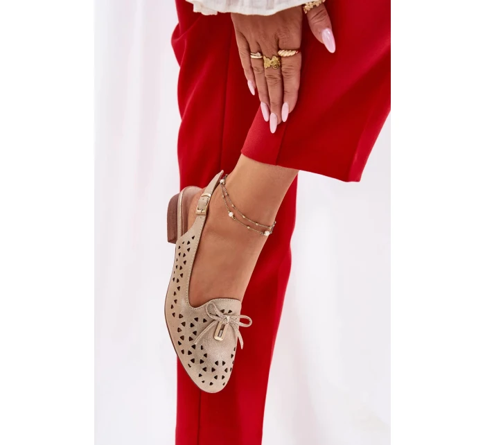Dámske perforované baleríny s otvoreným podpätkom Navinnia - zlaté