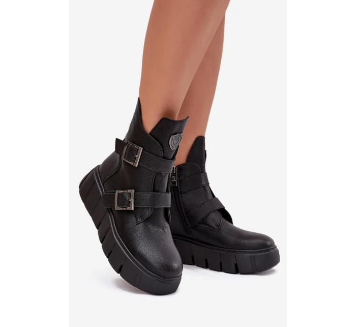Dámske členkové topánky s remienkami a prackami Vinceza - čierne
