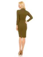 Dámské šaty s dlouhým rukávem a stojáčkem khaki Khaki model 15042570 - Lucy Wang Dámské šaty s dlouhým rukávem a stojáčkem khaki Khaki model 15042570 - Lucy Wang