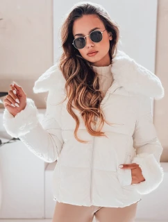 Dámska prešívaná krátka bunda s kožušinou biela FashionStreet TY5070