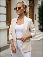 Dámske klasické sako s volánovými rukávmi béžovej farby FashionStreet PY0140