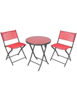 BALKÓNOVÝ NÁBYTOK SADA OKRÚHLY STÔL A 2 SKLADACIE STOLIČKY ČERVENÁ