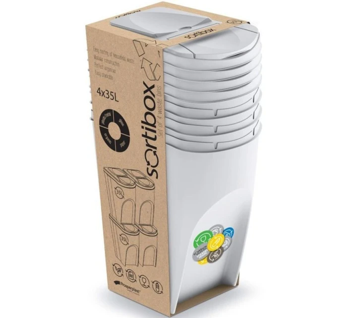 ODPADKOVÉ KOŠE 35 L SORTIBOX SET4 BALENIA DIÉTNE ŠEDÉ