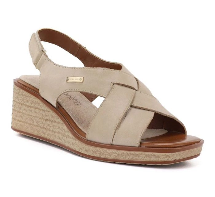 Sergio model 22117012 dámské béžové kožené sandály na platformě - LEONE