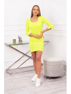 Šaty s gombíkovým výstrihom žlté neónové