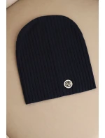 Dámská čepice s proužkem a ozdobným knoflíkem s přídavkem vlny a modalu modrá Dámská čepice s proužkem a ozdobným knoflíkem s přídavkem vlny a modalu modrá