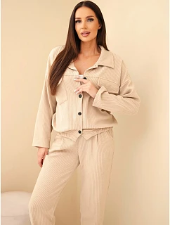 Dámská souprava z viskózy model 22366854 s mikinou a kalhotami s páskem béžová - K-Fashion