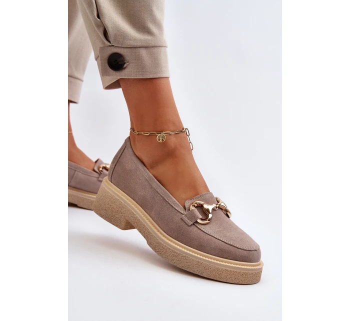 Zazoo 3429 Zamszowe Mokasyny Damskie Z Ozdobą Cappuccino