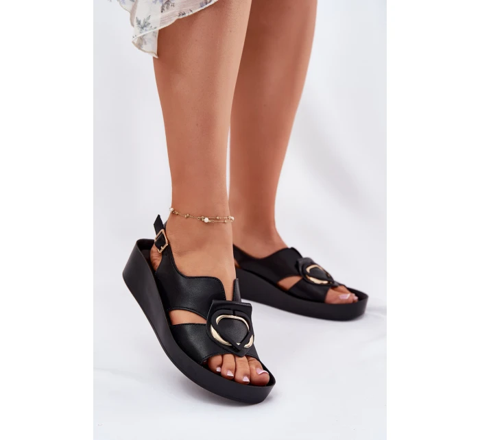 Kožené Dámské Sandály Na Klínku model 21698304 Černé - S.Barski Kožené Dámské Sandály Na Klínku model 21698304 Černé - S.Barski