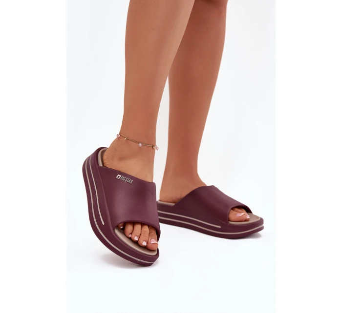 Klapki Damskie Na Platformie Big Star SS274425 Bordowe