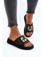 Dámske kožené papuče s čiernym lemovaním Asames
