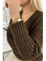 Teplý svetr oversize s vazbou a výstřihem do V model 21865253 - numoco basic