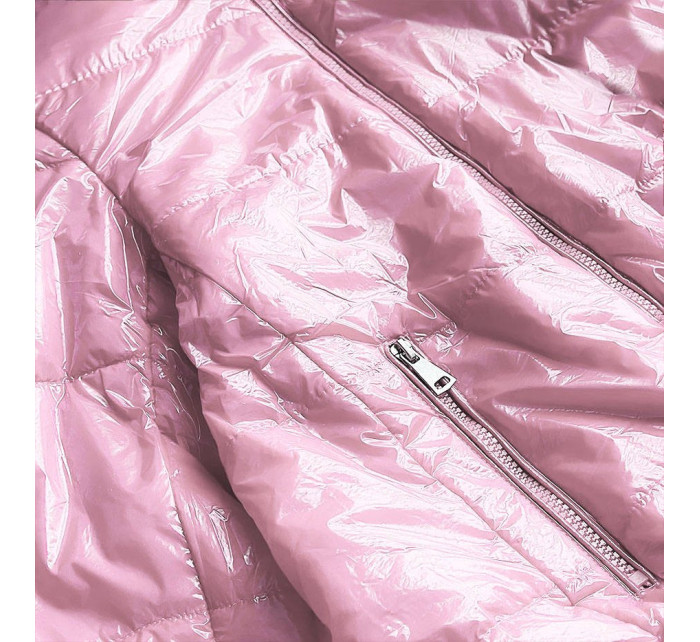 Krátka ružová prešívaná dámska bunda so stojačikom (B9567)