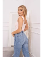 Blúzka bez ramienok s volánikmi, púdrovo ružová