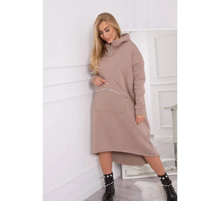 Zateplené šaty s kapucňou tmavo béžové