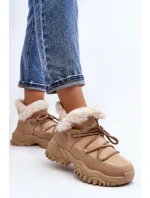 Damskie Botki Trapery Z Futerkiem Beżowe Cresandi Damskie Botki Trapery Z Futerkiem Beżowe Cresandi