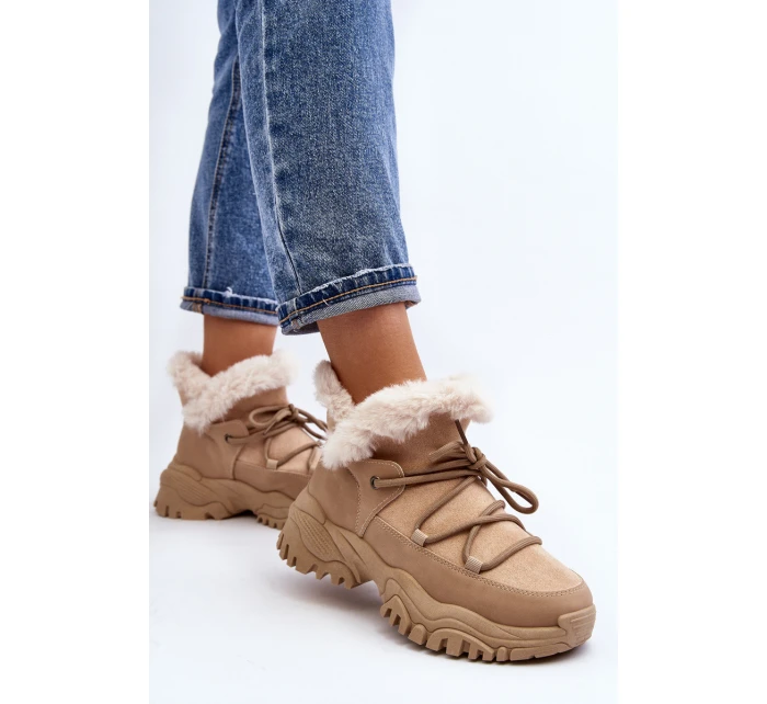 Damskie Botki Trapery Z Futerkiem Beżowe Cresandi Damskie Botki Trapery Z Futerkiem Beżowe Cresandi