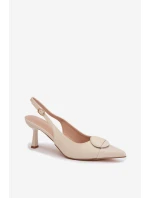 Dámské sandály na podpatku s ozdobným detailem světle béžové model 22027892 - Boto