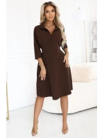 286-9 SANDY Košeľové šaty s opaskom - čokoládové