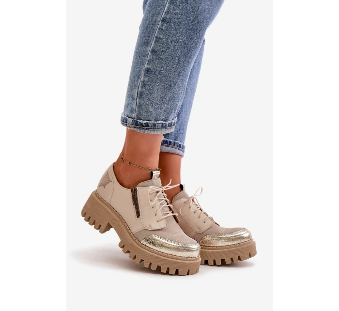 Półbuty Damskie Ze Skóry Naturalnej Beżowe Maciejka 06177-04