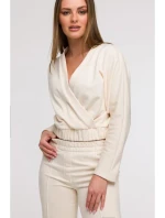 B296 Široké nohavice s prednými švami - vanilka