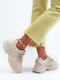 Dámske tenisky na robustnej podrážke s ozdobným šnurovaním béžovej farby Relissa