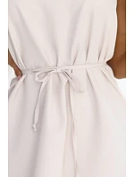 296-17 VICTORIA Trapézové šaty bez rukávov s opaskom - béžové