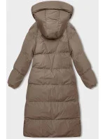Dámska dlhá hrubá bunda s kapucňou Dark Beige (5M3163-84)