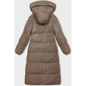 Tmavo béžová dlhá hrubšia dámska bunda s kapucňou (5M3163-84)
