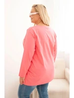 Dámske Plus veľkosť bavlnené okrúhle krku blúzka ružová