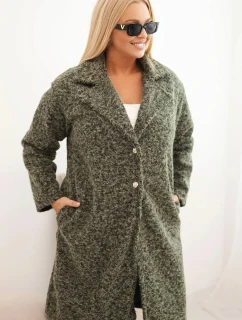 Dámsky kabát nadrozmernej veľkosti s vlnou a veľkým golierom Khaki