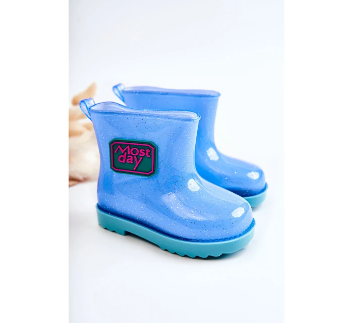 Dziecięce Brokatowe Kalosze Niebieskie Rain Dziecięce Brokatowe Kalosze Niebieskie Rain