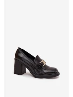 Półbuty Damskie Na Słupku Ze Złotym Detalem Czarne Privelle