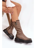 Zazoo 70121 Kožené Dámské Kozačky S Vlnou Tmavě Béžové Zazoo 70121 Kožené Dámské Kozačky S Vlnou Tmavě Béžové