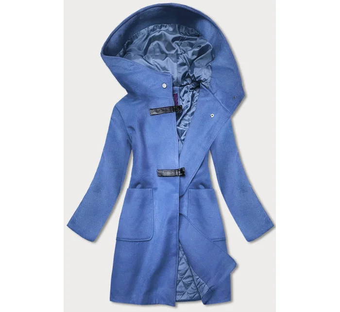 Svetlomodrý krátky dámsky kabát s kapucňou (gsq2311)