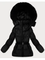 Černá zimní bunda s kapucí a s opaskem model 21479119 - J.STYLE
