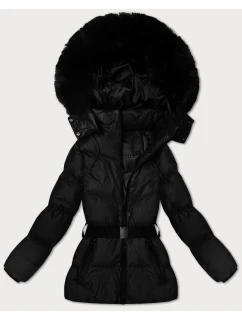 Čierna zimná bunda s kapucňou a opaskom J Style (5M3322-392)