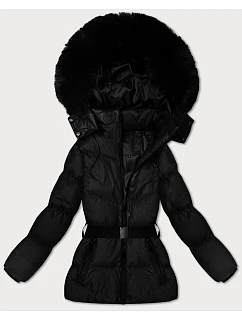 Černá zimní bunda s kapucí a s opaskem model 21479119 - J.STYLE