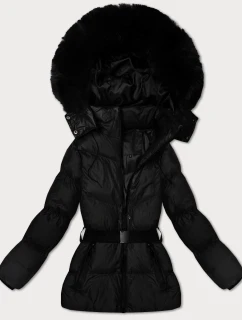 Černá zimní bunda s kapucí a s opaskem model 21479119 - J.STYLE