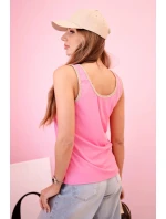 Dámská halenka na ramínka s ozdobným lemem světle růžová