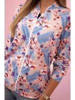 Dámska bavlnená mikina s potlačou a zipsom neónovo ružová