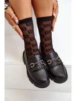 Mokasyny Damskie Z Ozdobą Eko Skórzane Czarne Tialorae