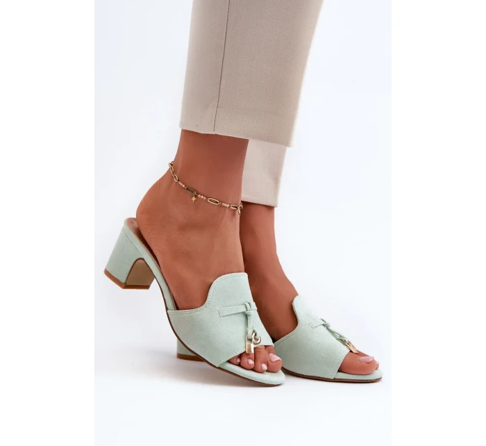 Dámske papuče s vysokým podpätkom z eko semišu, mätová Yemenna