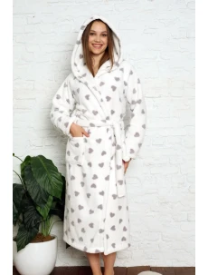 Dámsky župan 3013 biely so srdiečkami - CoCoon