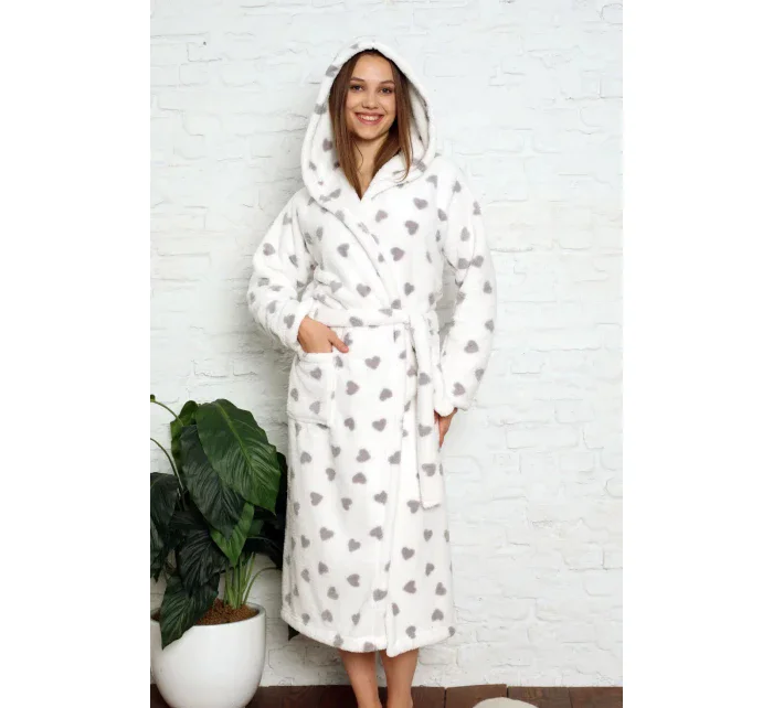 Dámsky župan 3013 biely so srdiečkami - CoCoon Dámsky župan 3013 biely so srdiečkami - CoCoon