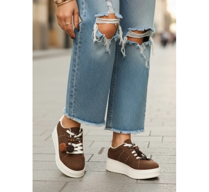 Dámske semišové tenisky s ozdobnou platformou hnedej farby FashionStreet ZY1415