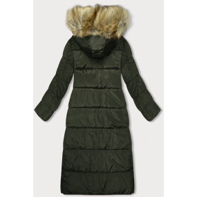 Dlhá dámska zimná bunda v khaki farbe (V725)