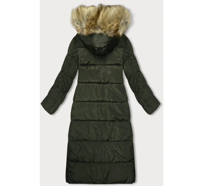 Dlhá dámska zimná bunda v khaki farbe (V725)